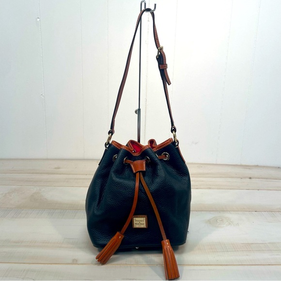 Dooney & Bourke Black Tan Saffiano Crossbody Drawstring bag - Picture 6 of 12